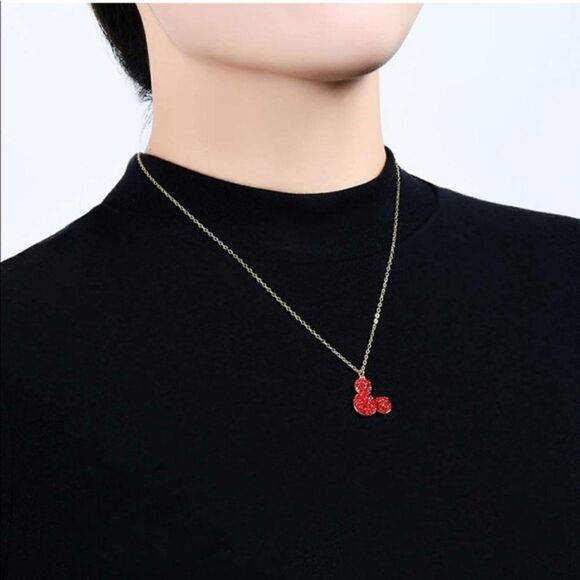 18K Yellow Gold and Ruby Red Crystal Mickey Mouse Adjustable Charm Necklace - Picture 5 of 6